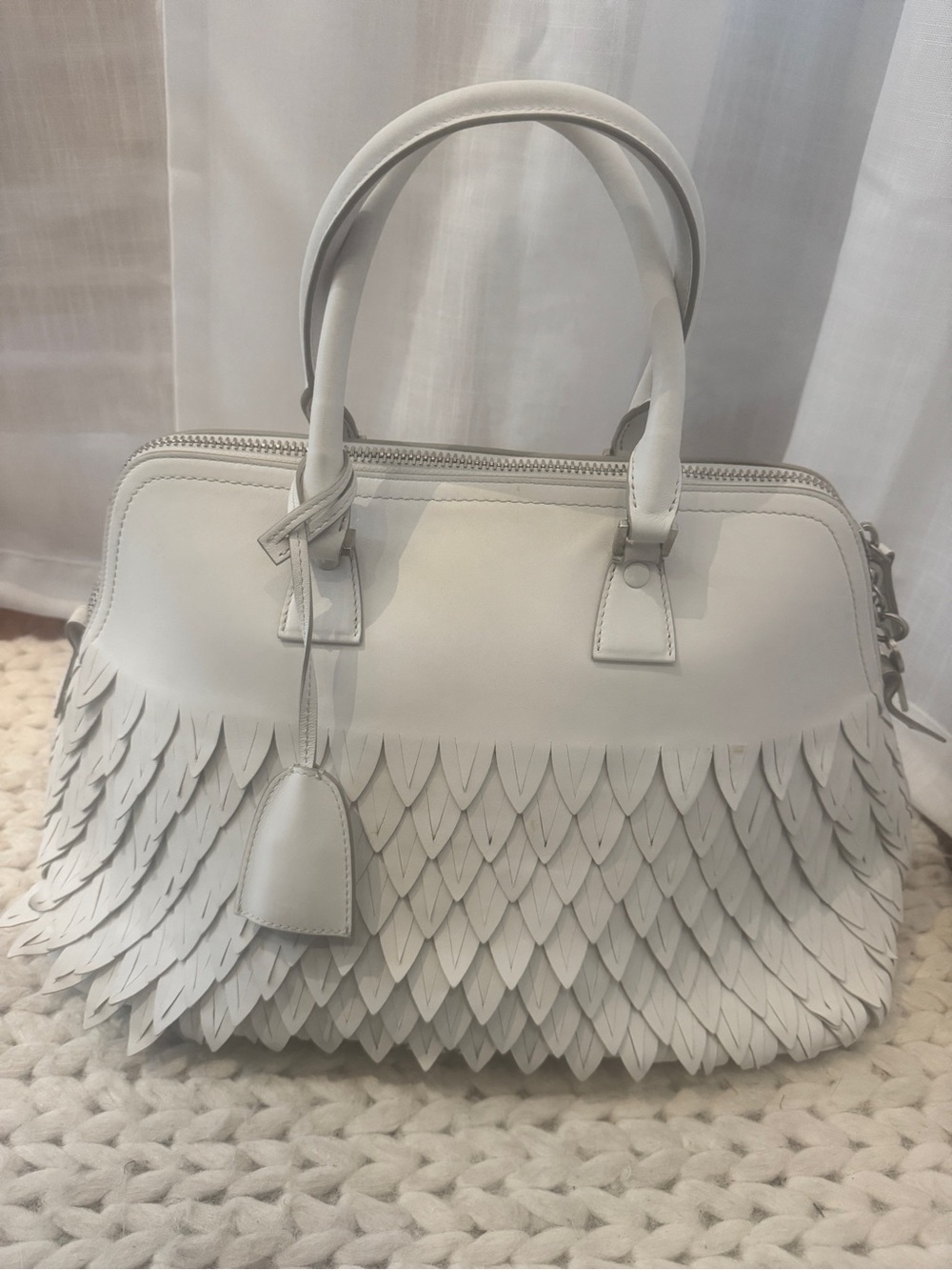 Maison Margiela White Feather-Effect Leather Handbag | Authentic | Rare